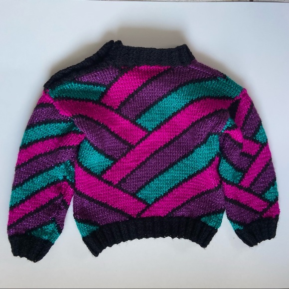 Vintage handmade knit girls sweater 80s inspired - Picture 2 of 8